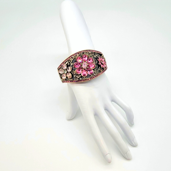 Heidi Daus Pink Hinged Flower Statement Cuff with Swarovski Crystals - Picture 6 of 14